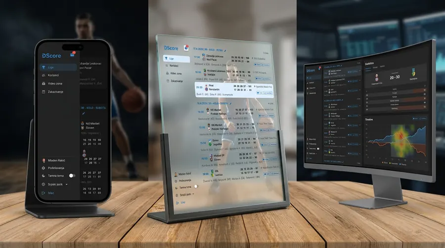 DScore live results on phone, display and monitor
